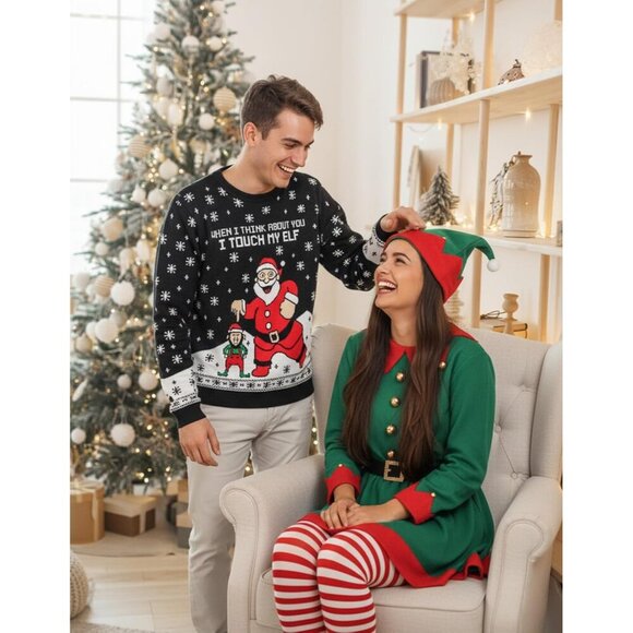 Mens Ugly Christmas Sweater Santa Hockey Golf Funny Holiday Knit Pullover - Picture 4 of 7